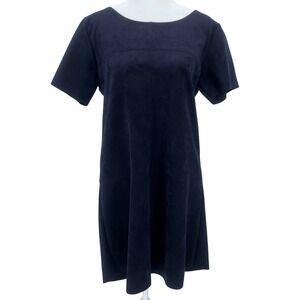 Deja Vu Womens Shift Dress Large Navy Blue Suede Classic Preppy Minimalist Clean